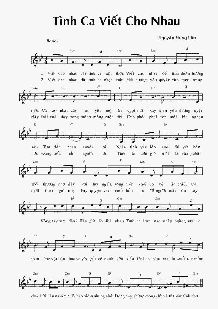 Sheet nhạc Tình Ca Viết Cho Nhau